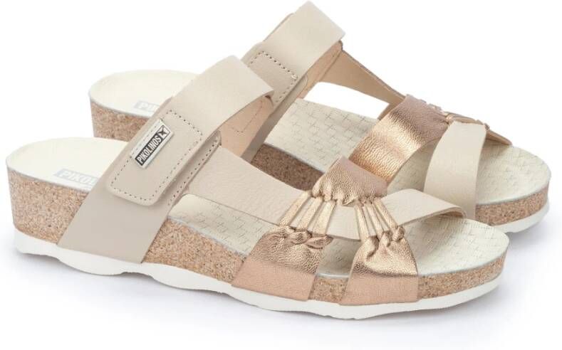 Pikolinos Beige Leren Sleehak Sandalen Beige Dames