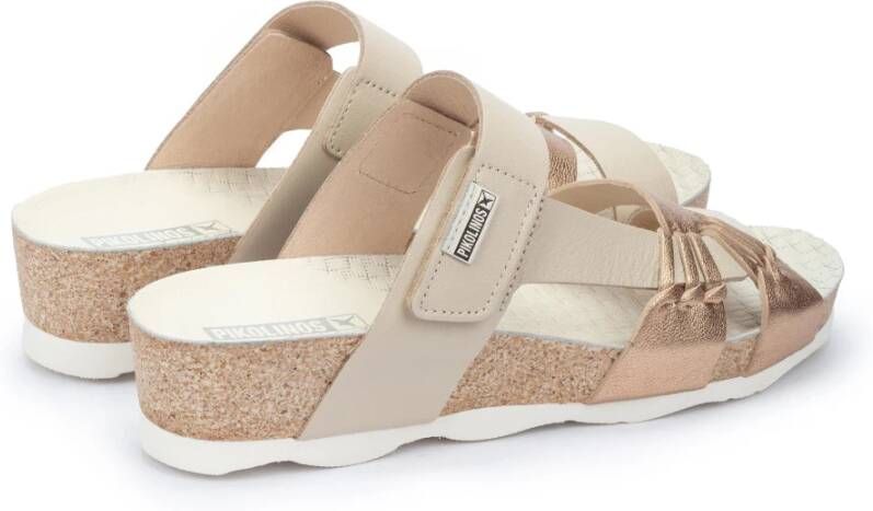 Pikolinos Beige Leren Sleehak Sandalen Beige Dames