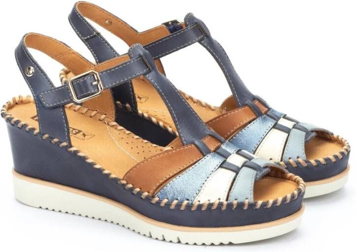 Pikolinos Blauwe leren damessandaal voor de zomer Multicolor Dames