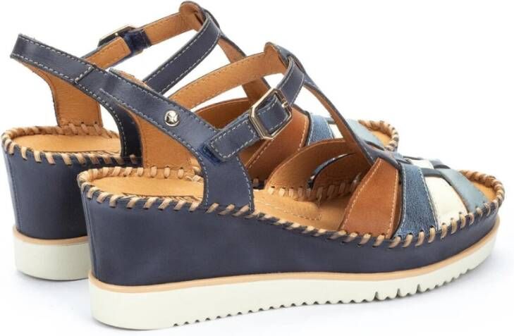 Pikolinos Blauwe leren damessandaal voor de zomer Multicolor Dames
