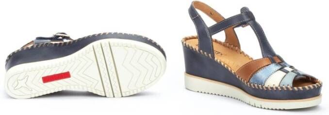 Pikolinos Blauwe leren damessandaal voor de zomer Multicolor Dames