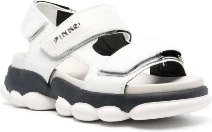 pinko Witte Leren Casual Open Sandalen White Dames