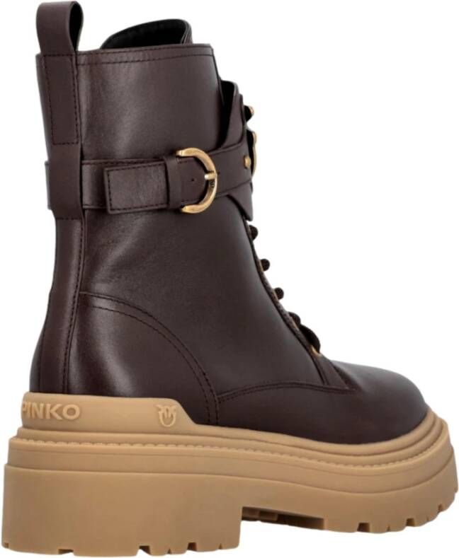 pinko Leren enkellaarsjes met logoriem Brown Dames