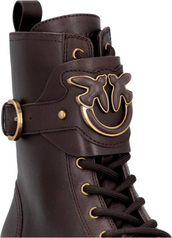 pinko Leren enkellaarsjes met logoriem Brown Dames