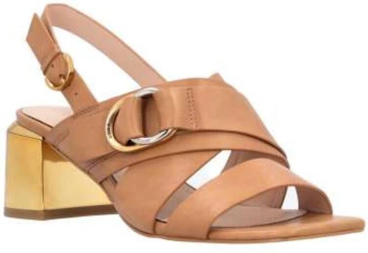pinko Leren sandaal met gouden hak Brown Dames