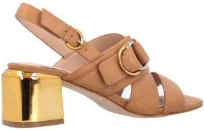 pinko Leren sandaal met gouden hak Brown Dames
