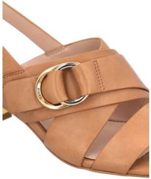 pinko Leren sandaal met gouden hak Brown Dames