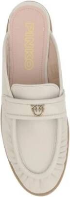 pinko Loafer-Stijl Leren Muiltjes met Love Birds Plaque Beige Dames