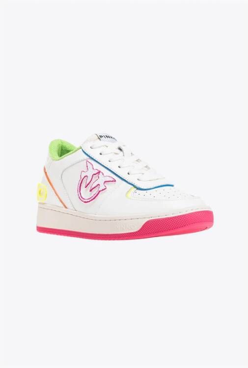 pinko Neon Contrast Leren Basket Sneakers Wit Dames