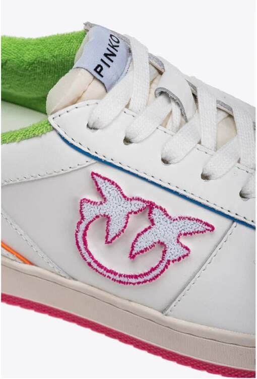 pinko Neon Contrast Leren Basket Sneakers Wit Dames