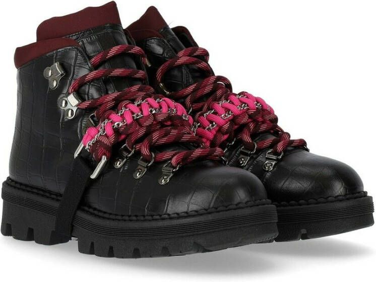 pinko Zzero Black Fuchsia Combat Boots Zwart Dames