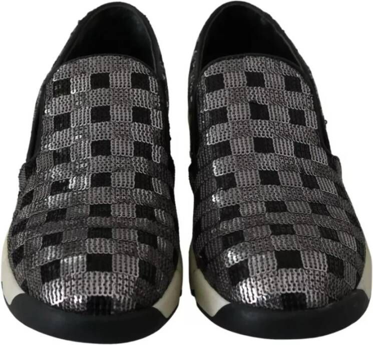 Pinko Zilver Zwarte Leren Slip-On Sneakers