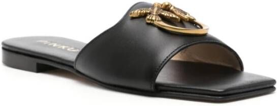 pinko Zwarte Leren Love Birds Sandalen Black Dames