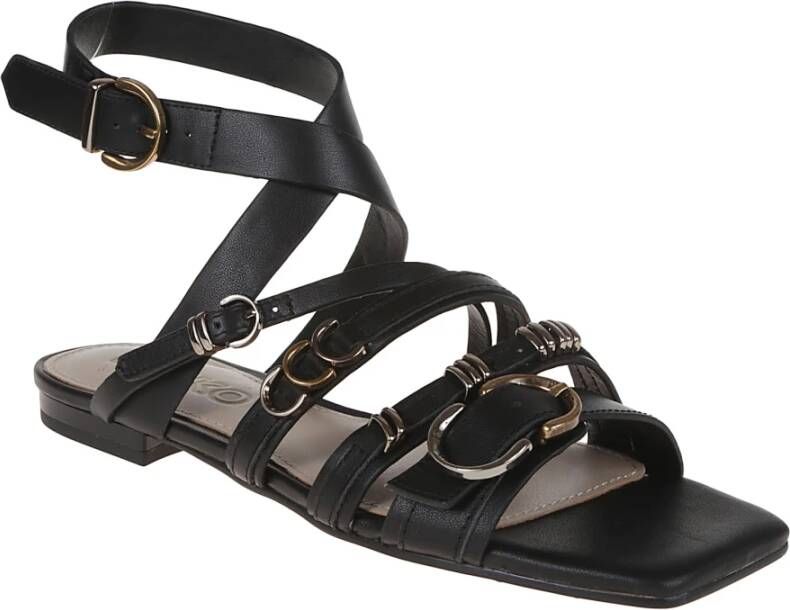 pinko Zwarte Leren Sandalen Elegante Stijl Black Dames