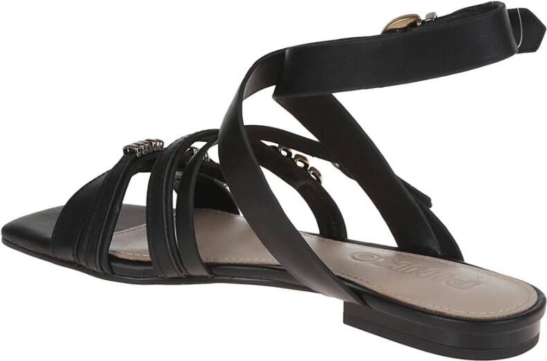 pinko Zwarte Leren Sandalen Elegante Stijl Black Dames