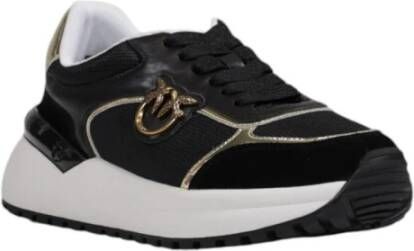 pinko Zwarte leren vetersneakers Love Birds Black Dames