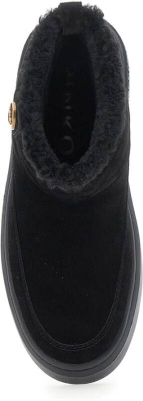 Pinko Zwarte Mid Sneaker Koe Suède Bont