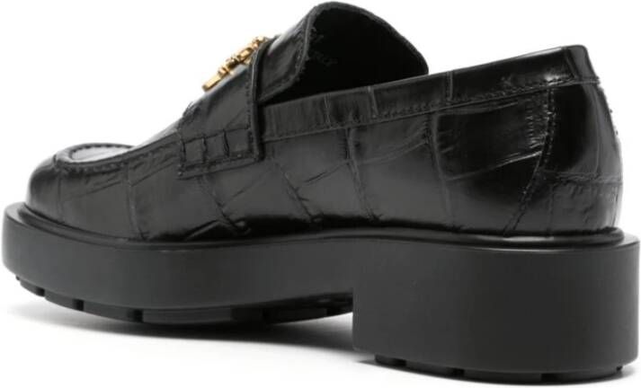 pinko Zwarte Platte Schoenen met Krokodilleneffect Black Dames