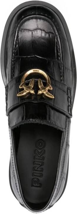 pinko Zwarte Platte Schoenen met Krokodilleneffect Black Dames