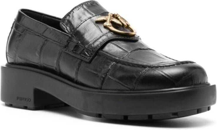 pinko Zwarte Platte Schoenen met Krokodilleneffect Black Dames