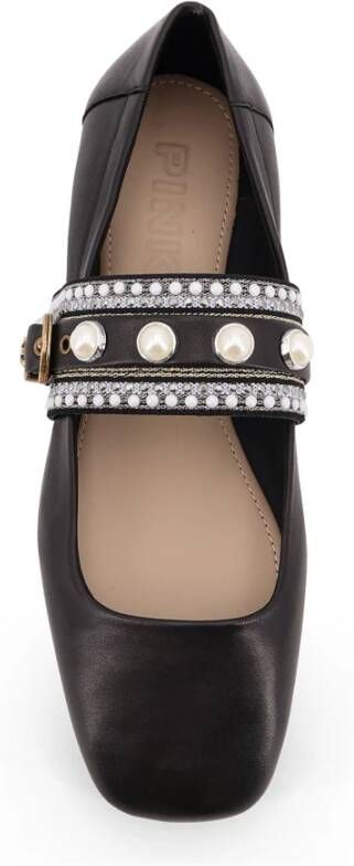 Pinko Zwarte platte schoenen met parelband