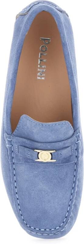 Pollini Blauwe Loafers met Logo Plaque