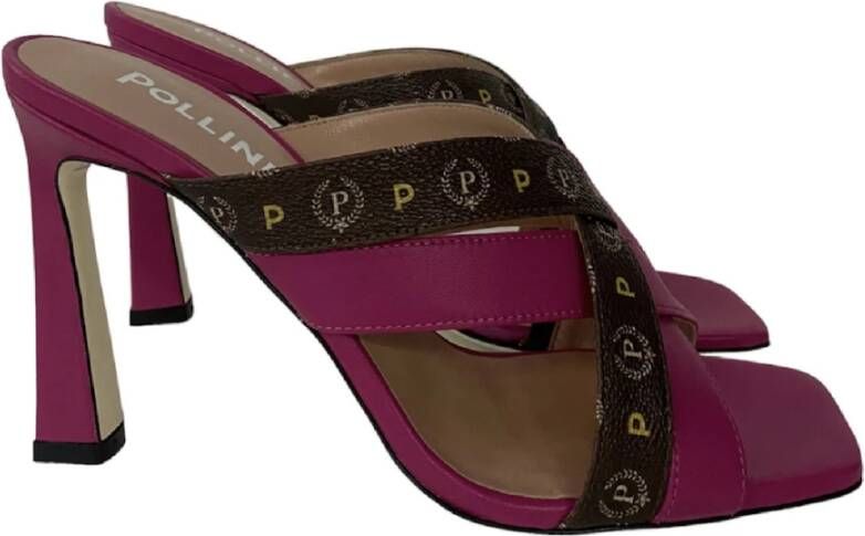 Pollini Fuchsia Sandalen met Bruine Bandjes en Heritage Print Meerkleurig Dames