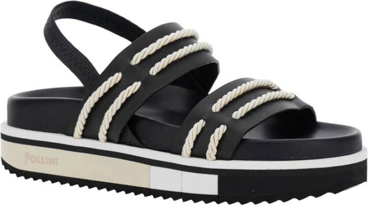 Pollini Zwarte leren sandalen met elastische band Black Dames