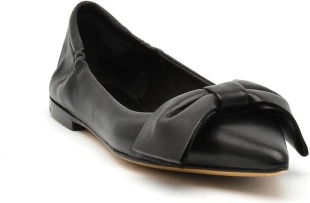 Pomme D'or Zwarte Leren Ballerina Schoen met Strik Black Dames