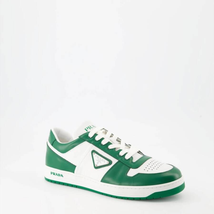 Prada Downtown Bicolor Leren Sneakers Green Heren