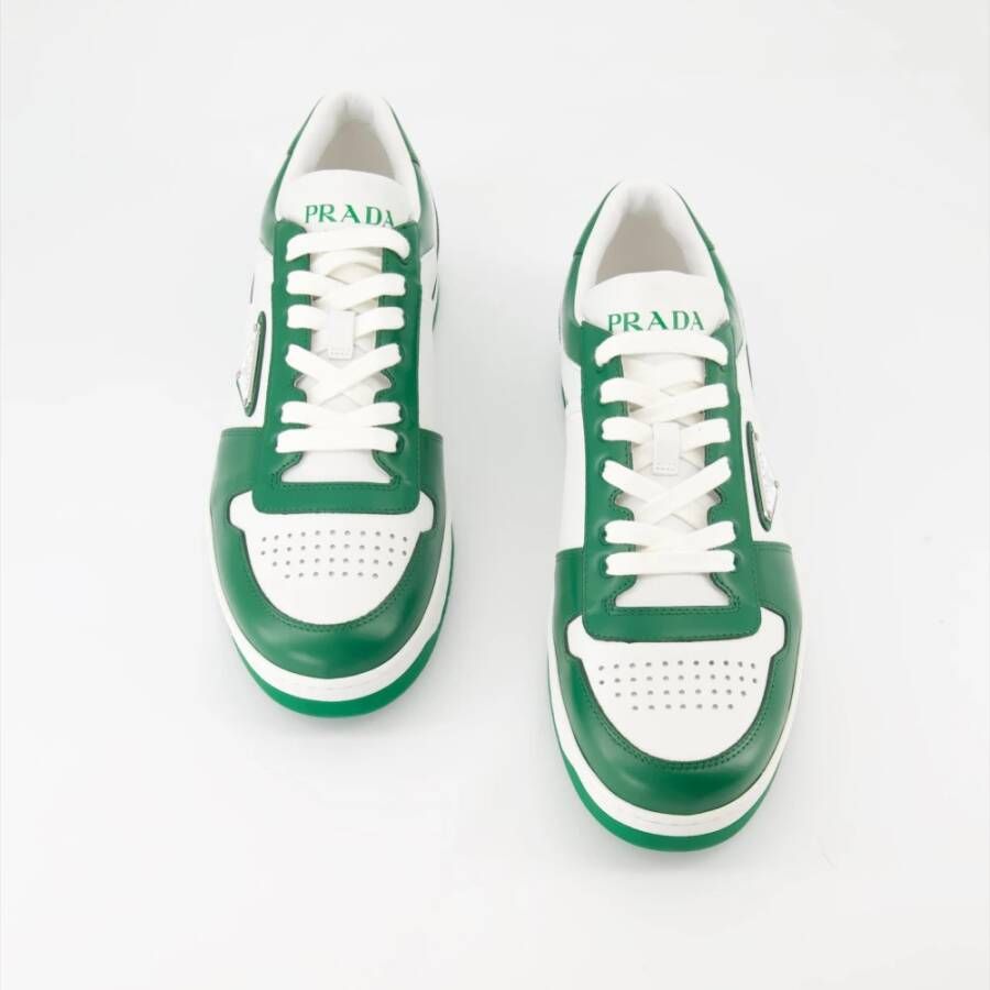 Prada Downtown Bicolor Leren Sneakers Green Heren