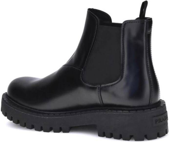 Prada Elegante Leren Chelsea Boots met Rubberen Zolen