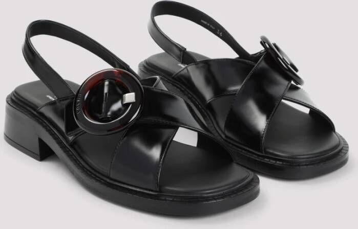 Prada Elegante Zwarte Leren Sandalen