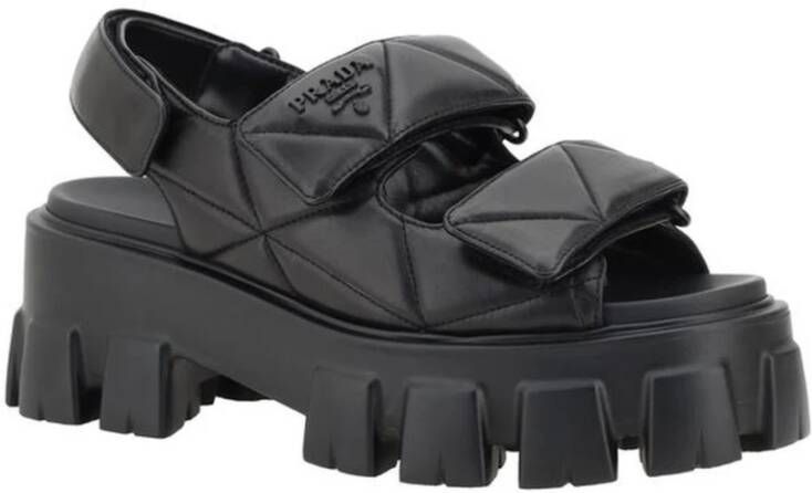 Prada Gewatteerde leren sandalen met verstelbare bandjes Black Dames