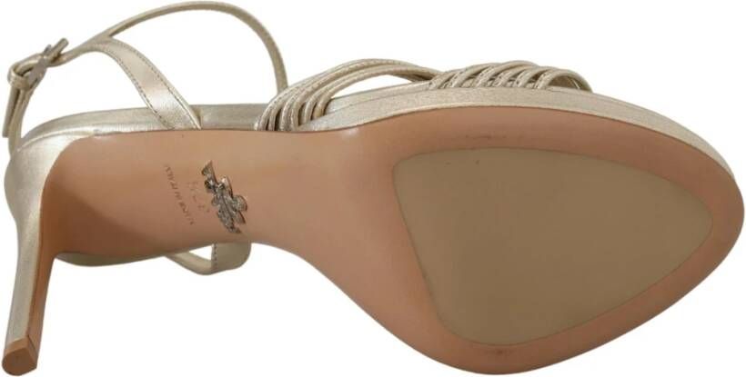 Prada Gouden Leren Enkelband Stiletto Sandalen Geel Dames