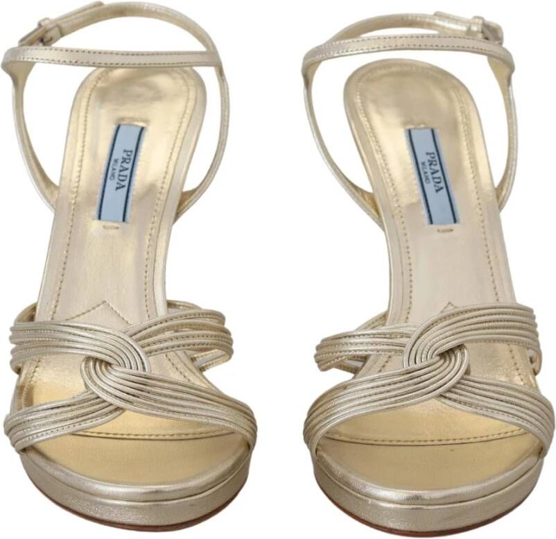 Prada Gouden Leren Enkelband Stiletto Sandalen Geel Dames