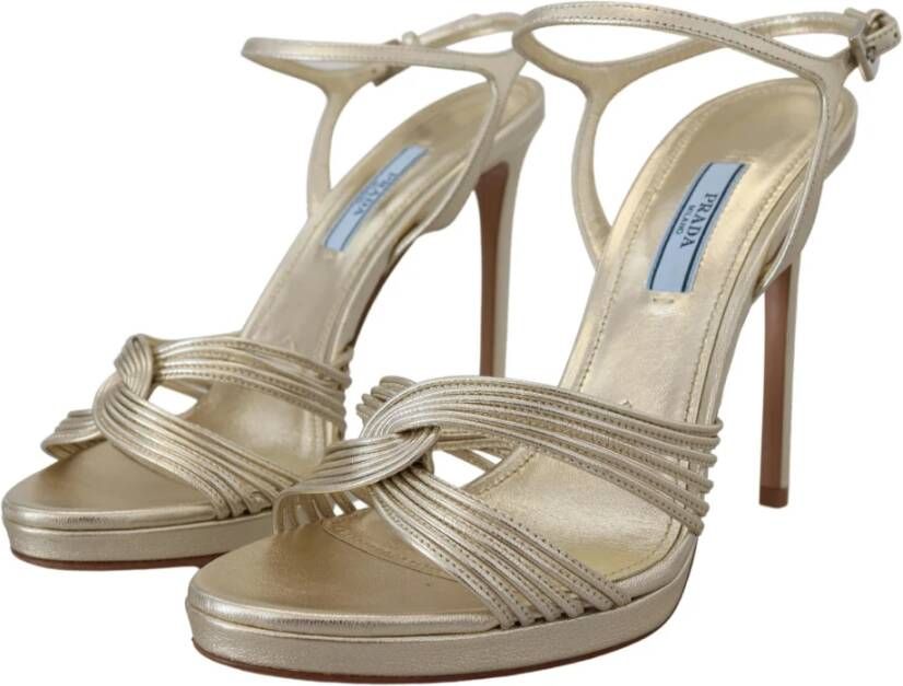 Prada Gouden Leren Enkelband Stiletto Sandalen Geel Dames