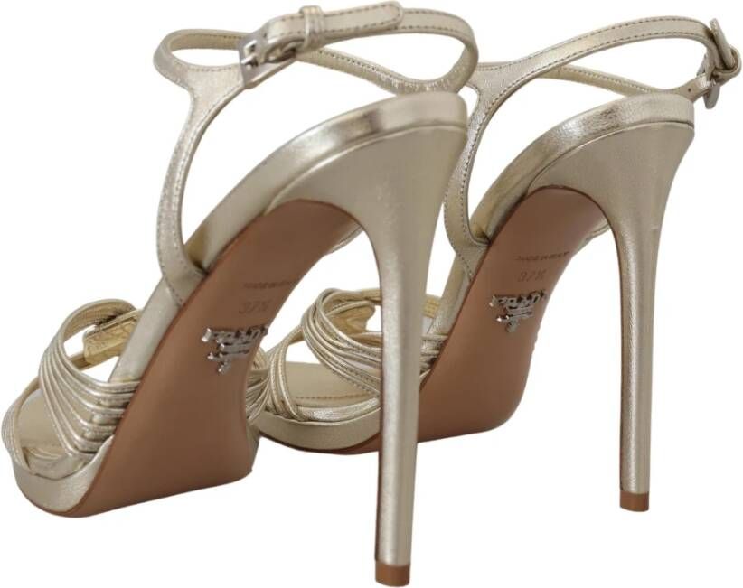 Prada Gouden Leren Enkelband Stiletto Sandalen Geel Dames