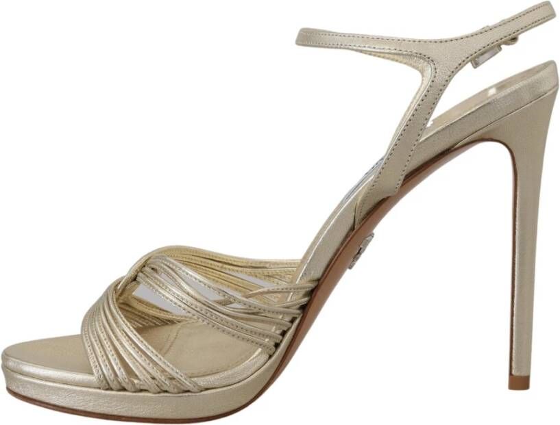 Prada Gouden Leren Enkelband Stiletto Sandalen Geel Dames