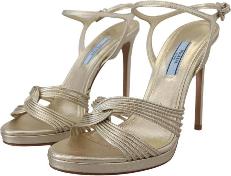 Prada Gouden Logo Stilettohak Sandalen Gray Dames