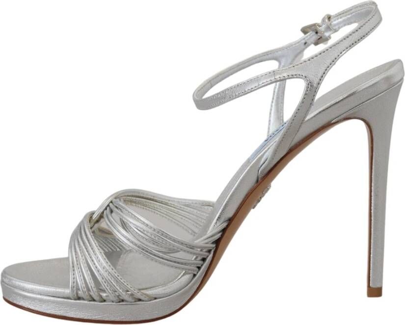 Prada Zilveren Stiletto Sandalen met Enkelband Grijs Dames