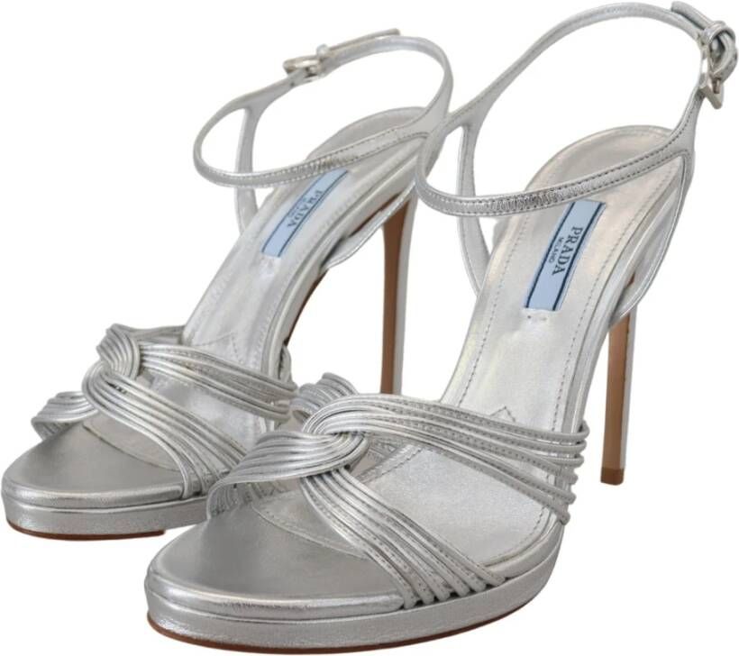 Prada Zilveren Stiletto Sandalen met Enkelband Grijs Dames