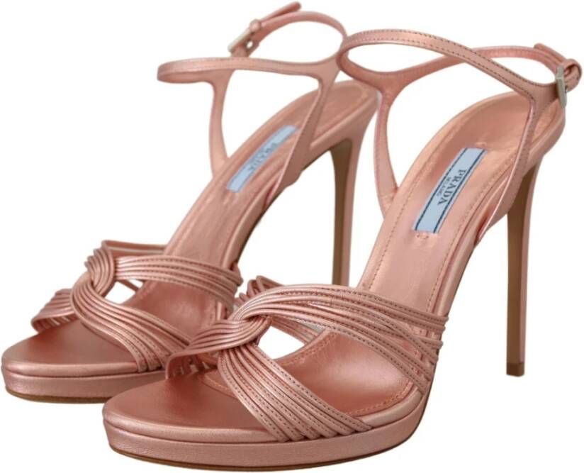 Prada Luxe Roze Leren Stiletto Sandalen Roze Dames