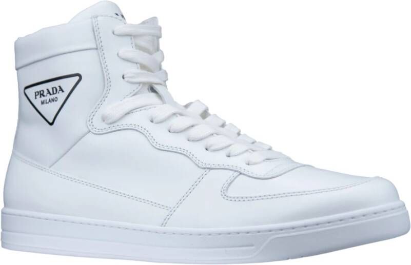Prada Hoge Top Leren Sneakers voor Mannen White Heren