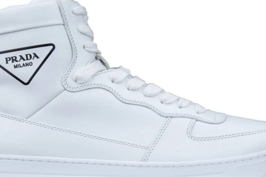 Prada Hoge Top Leren Sneakers voor Mannen White Heren