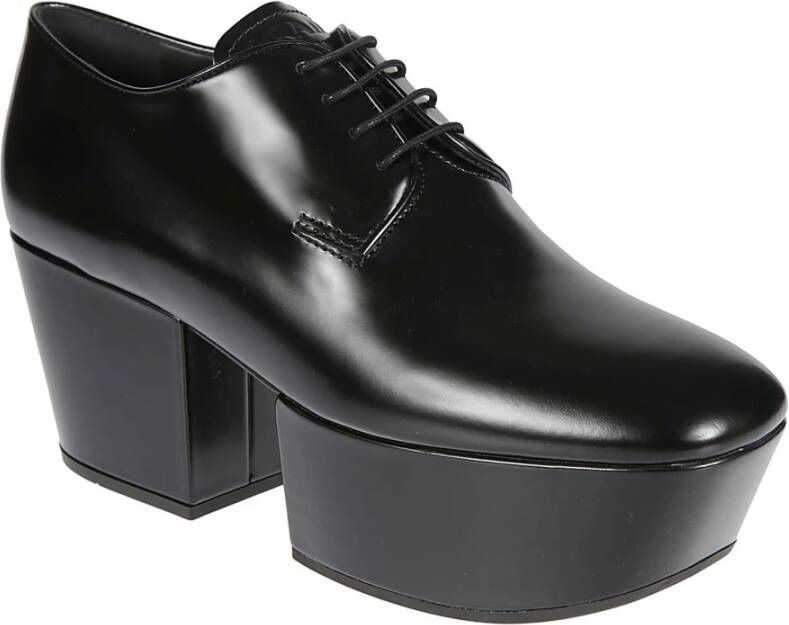 Prada Leren Plateau Loafers Zwart Dames