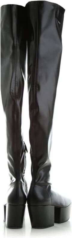 Prada Leren Plateau laarzen met Logodetail Black Dames