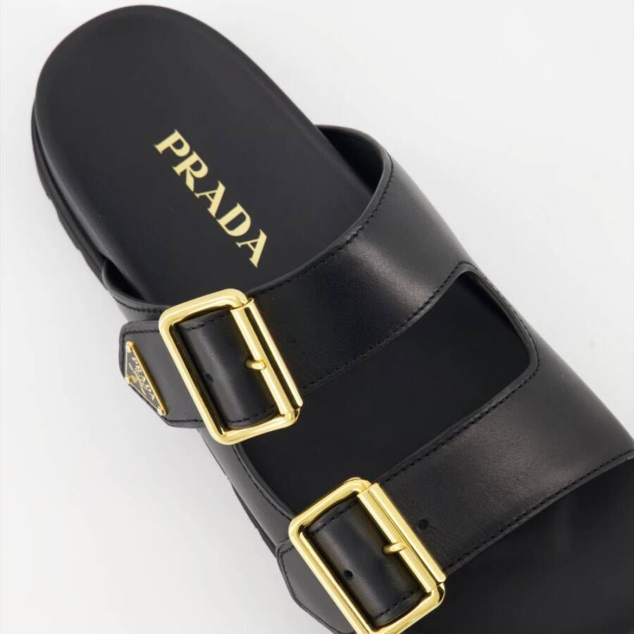 Prada Leren Slippers Black Dames