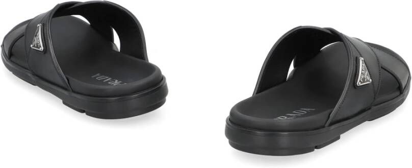 Prada Logo Leren Slippers Ronde Neus