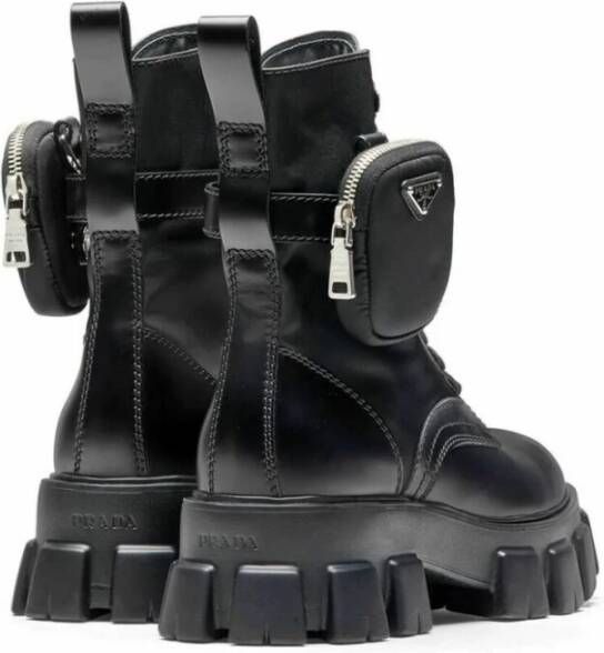 Prada Monolith Brushed Leather And Nylon Combat Boots Black Heren
